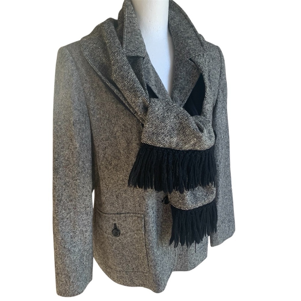 Tweed Blazer Wool Jacket w Detached Scarf Heritage Classic VTG Grey S10 - Picture 6 of 14